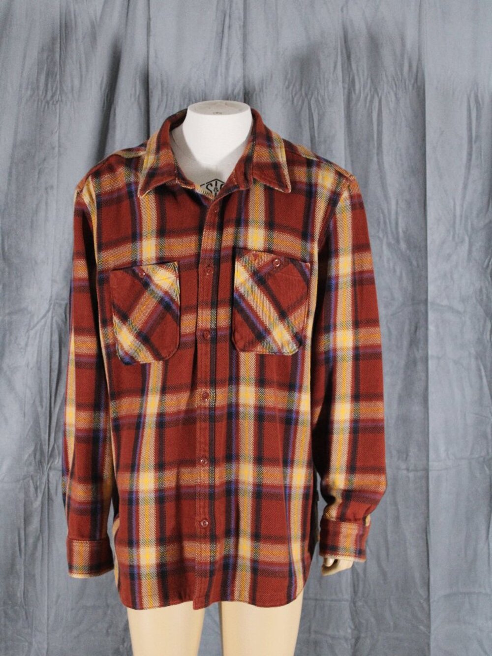 North Face Long Sleeve Shirt - Maroon and Yellow Plaid Flannel - Men's 2XL